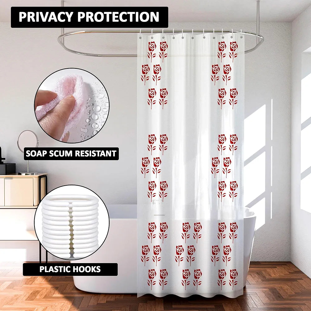 Kuber Industries Shower Curtain | 7 Feet | Bathroom Shower Curtain | AC Curtains | PVC Waterproof Window Curtain | Curtains for Bathtub | 8 Rings Curtain | Red Painting | Transparent